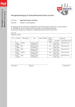 Montagebescheinigung